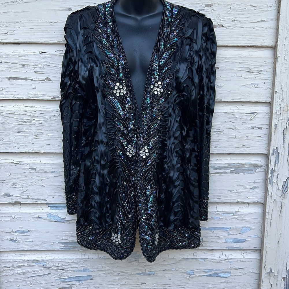 Vintage 90s Y2K Silk Beaded De Oscar Collection Formal Event Women’s jacket 16 5
